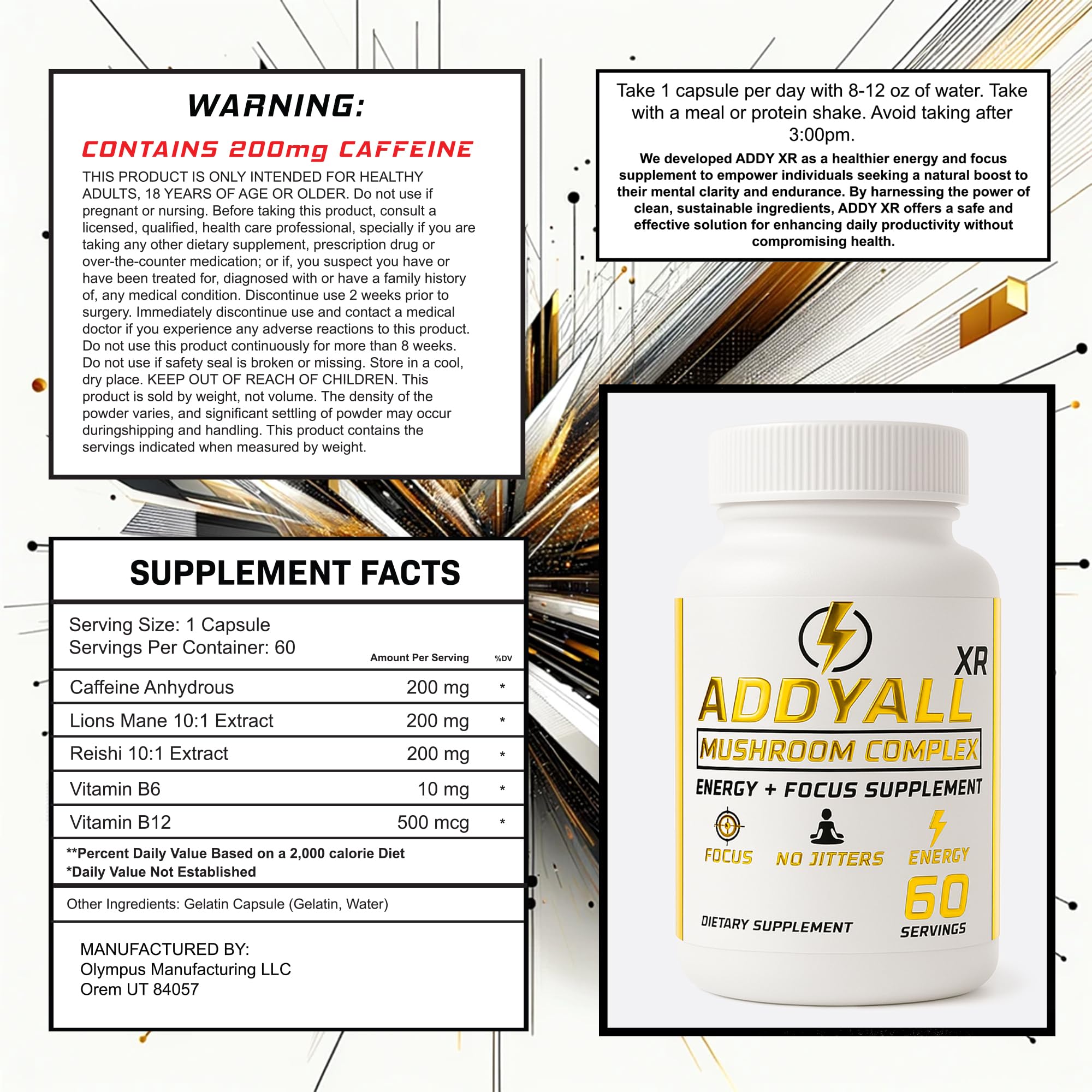 True Wood ADDYALL XR: ingredientes de hongos adaptogénicos para apoyo cognitivo.