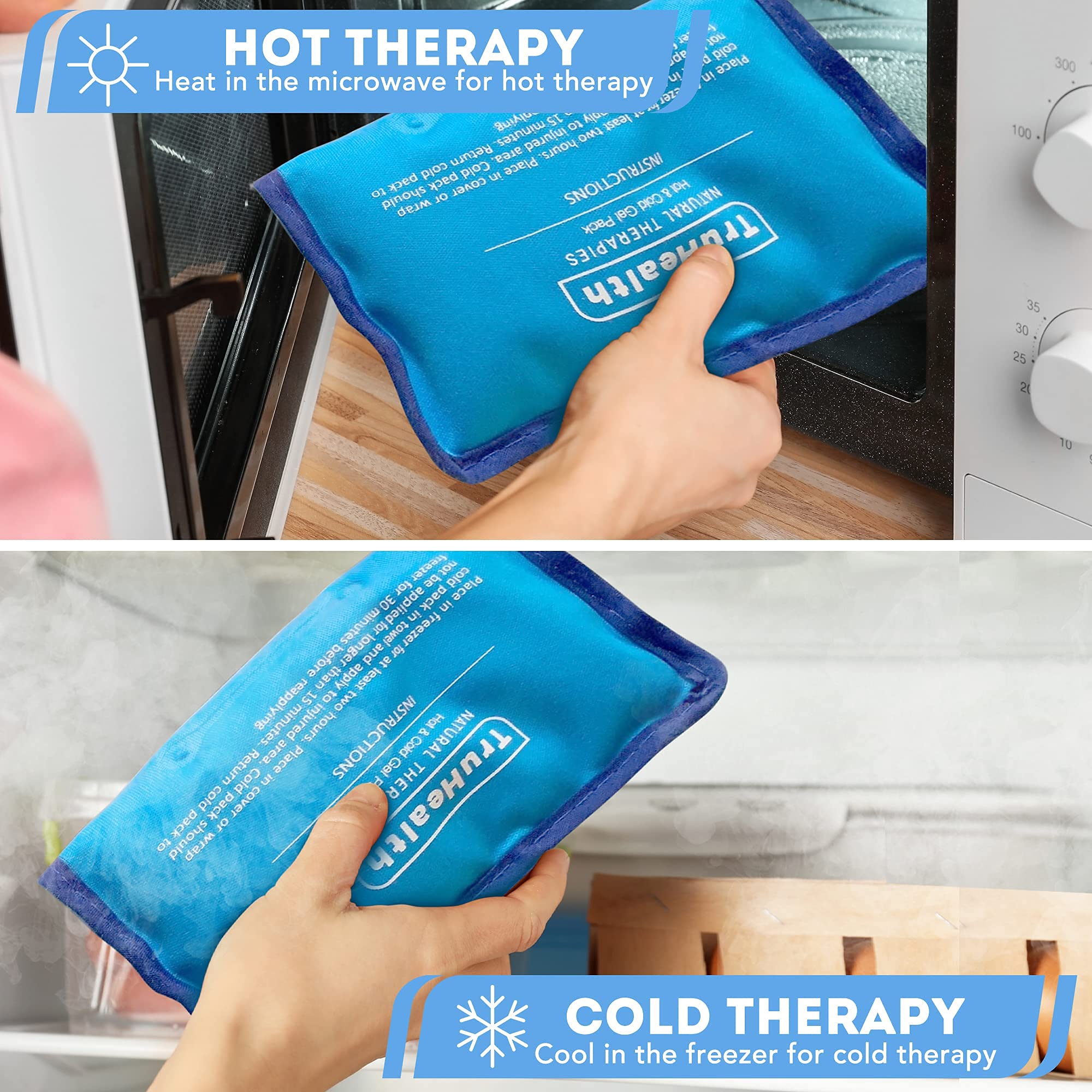 Gel frío TruHealth para rodilla, uso específico para articulaciones.