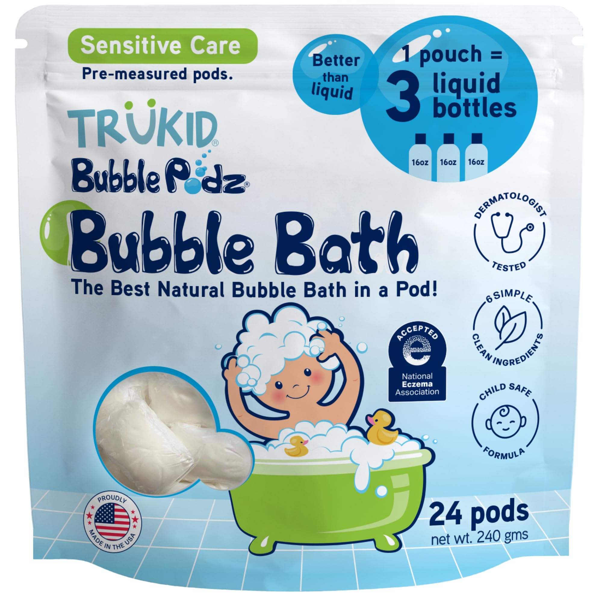 TruKid Bubble Podz en la bañera creando burbujas suaves para niños