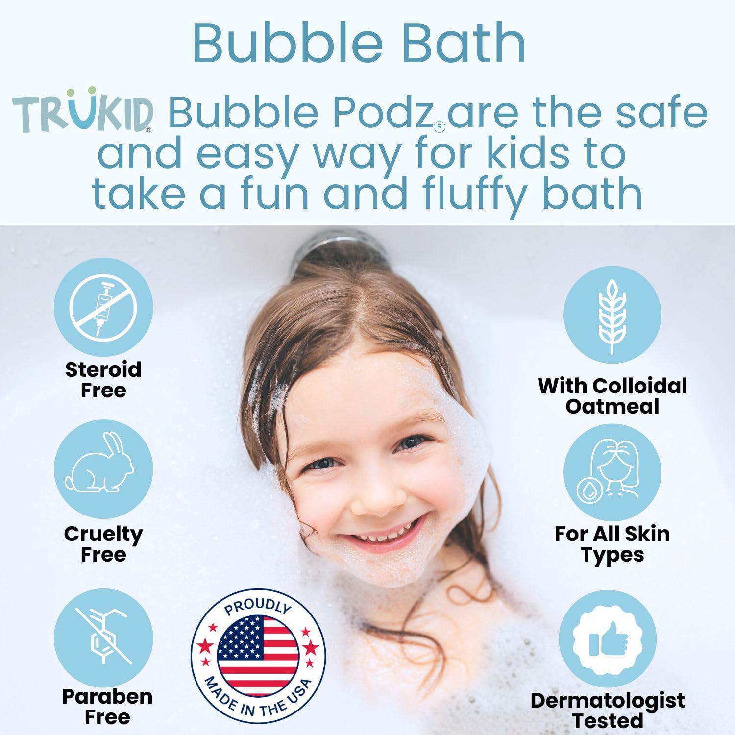TruKid Bubble Podz sin fragancia, ideal para piel sensible y ojos sensibles