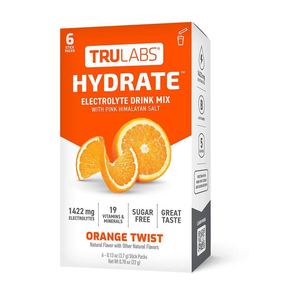 TRULABS Hydrate Naranja Twist: empaque portátil para hidratación en cualquier lugar.