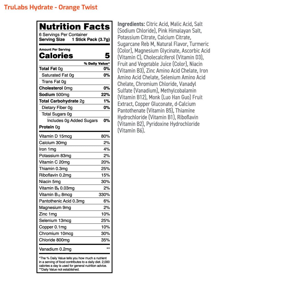 TRULABS Hydrate Naranja Twist: hecho en EE. UU. con ingredientes globales.