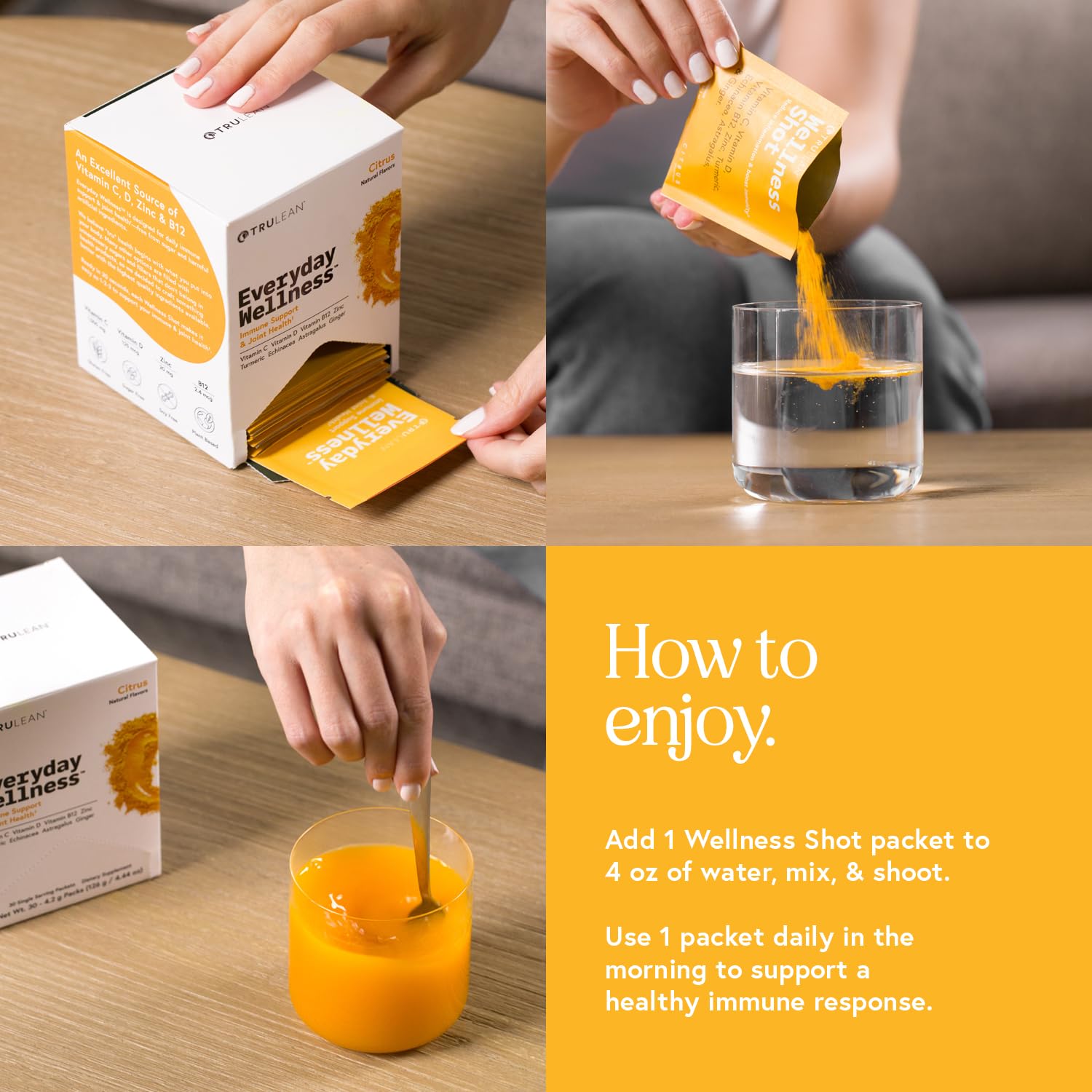 TRULEAN Everyday Wellness Shot paquete de 30 sobres, práctico para viajar.