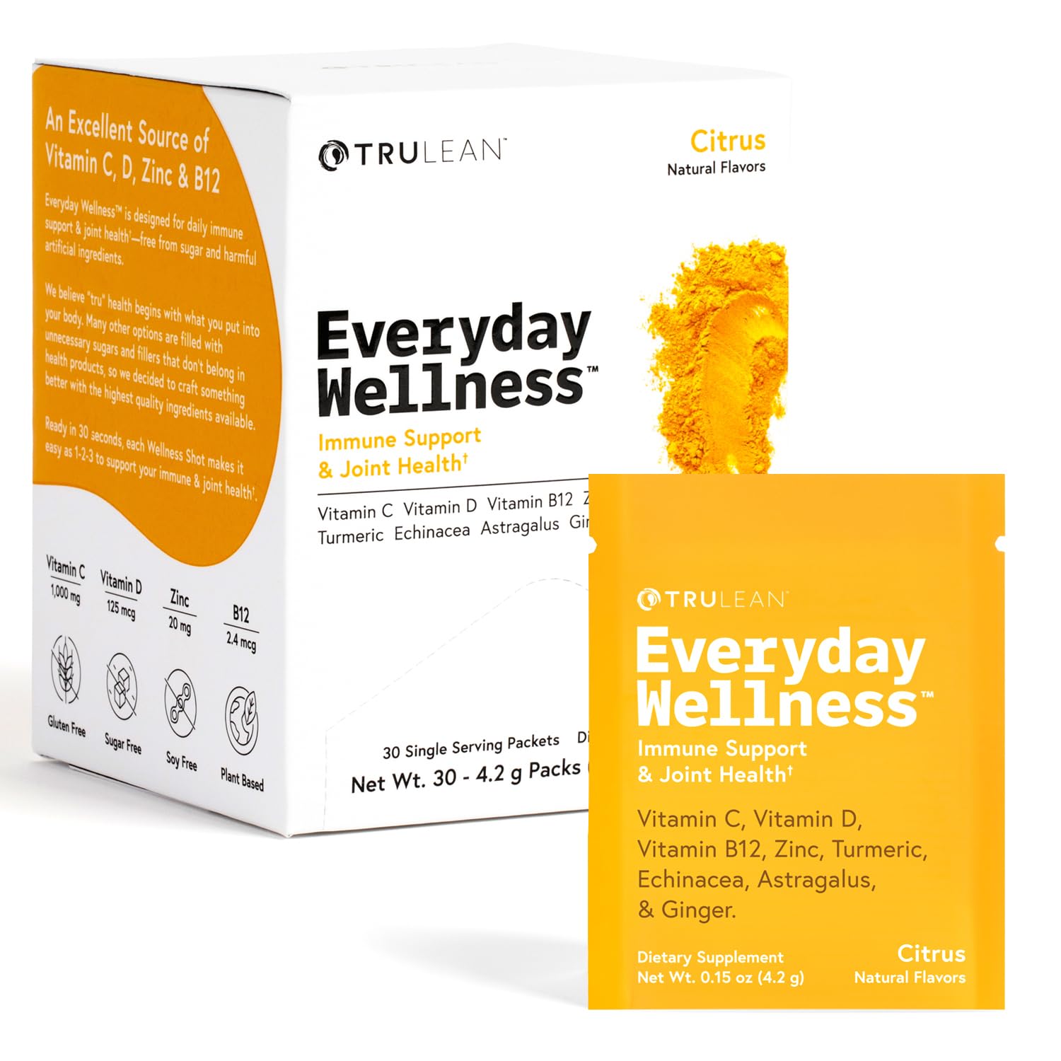 TRULEAN Everyday Wellness Shot, sobre citrico, ideal para empezar el día con energía.