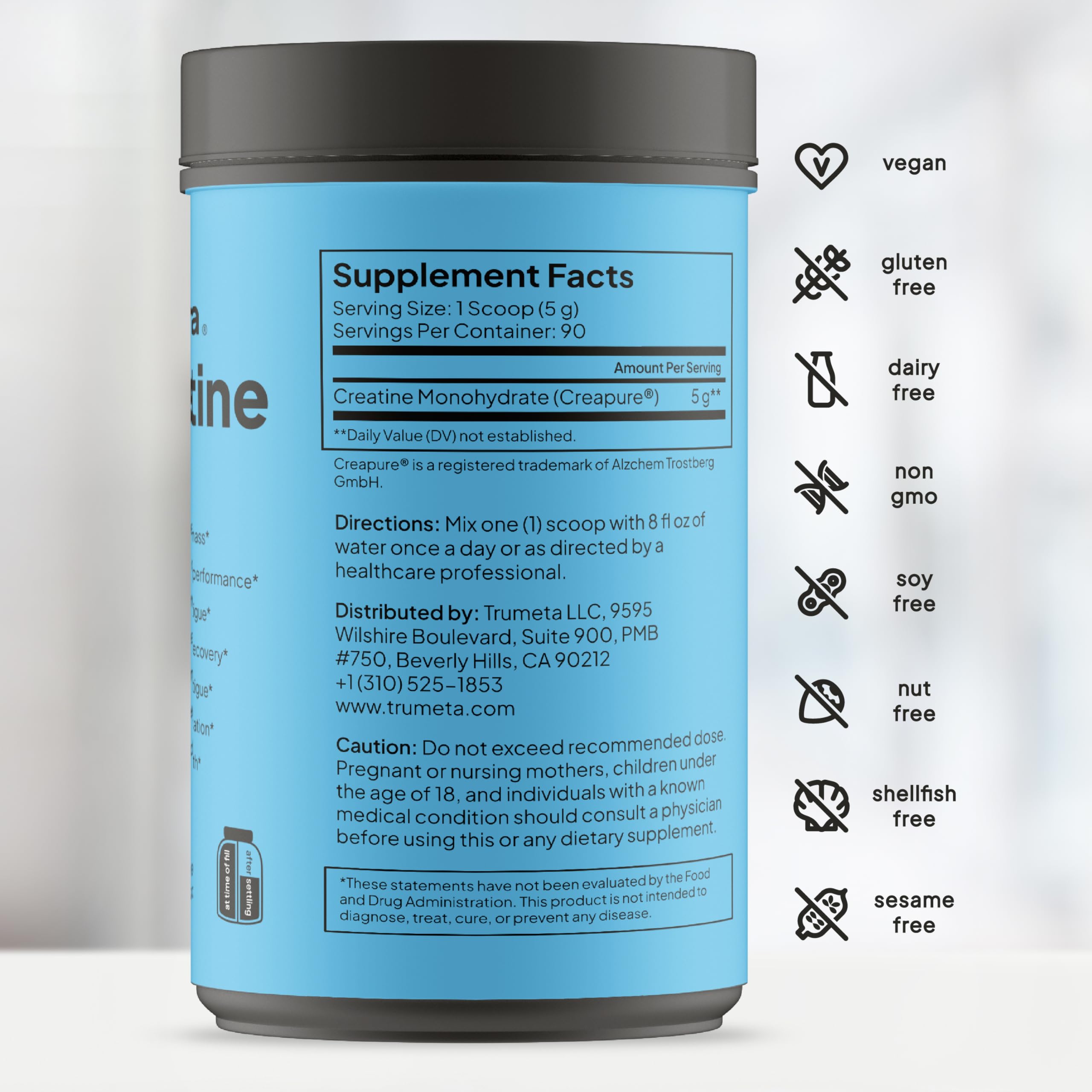 TRUMETA Creatina Monohidrato, botella de entrenamiento, apoyo a la fuerza y resistencia