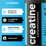 TRUMETA Creatina Monohidrato, envase detalle, pureza y rendimiento constante