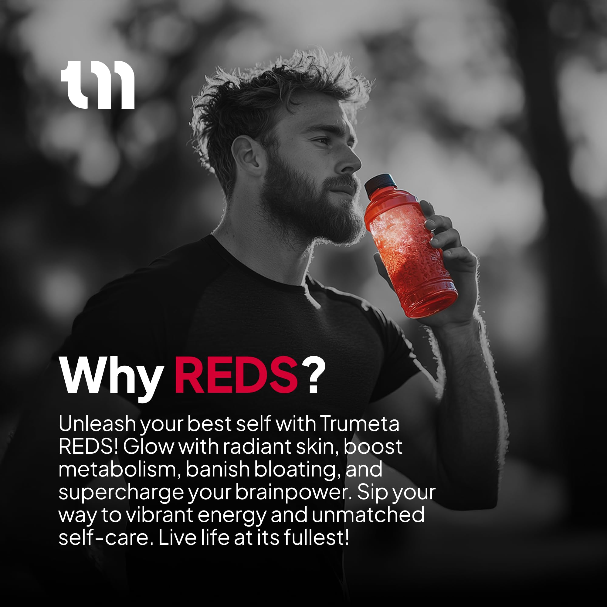 TRUMETA Reds Powder mezcla en agua, sabor agradable para una bebida rápida.