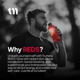 TRUMETA Reds Powder mezcla en agua, sabor agradable para una bebida rápida.
