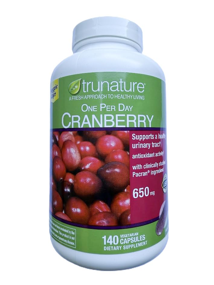 Cápsulas TruNature Cranberry 650 mg para uso diario, posible apoyo al bienestar general.