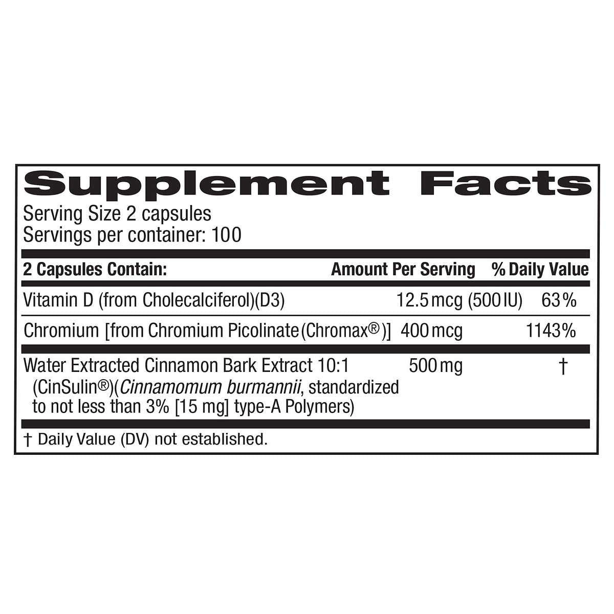TruNature CinSulin: extracto de canela patentado, aroma suave para uso diario.