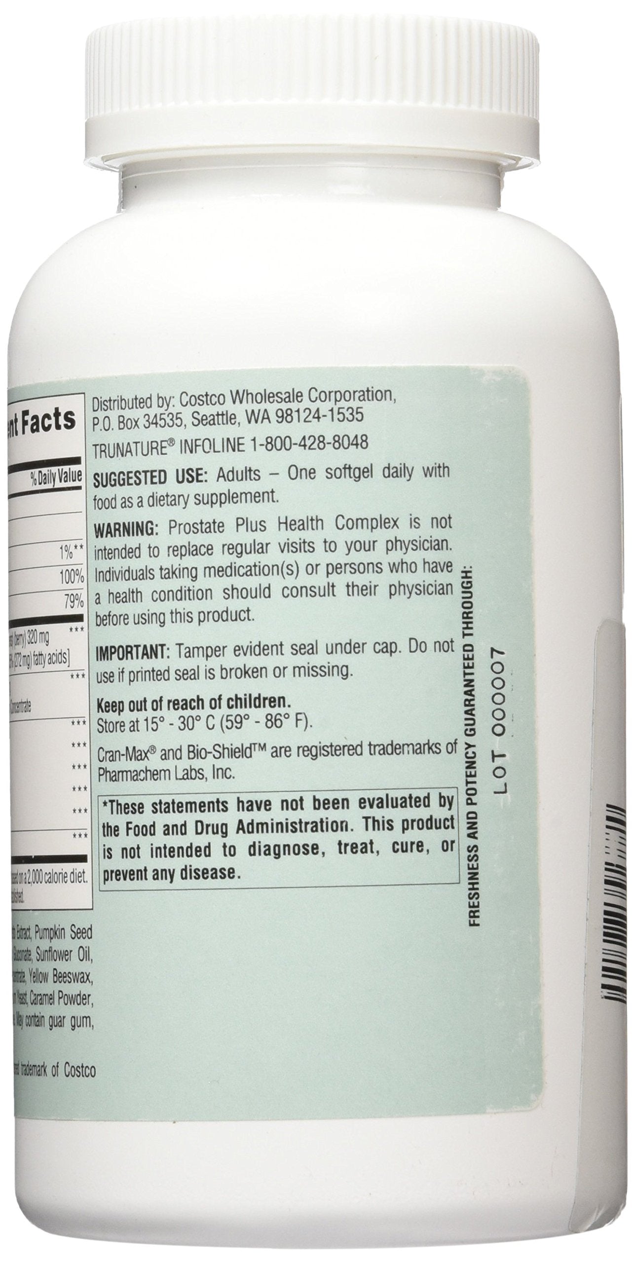 TruNature Saw Palmetto Prostate Health Complex cápsulas, primer plano, uso diario.
