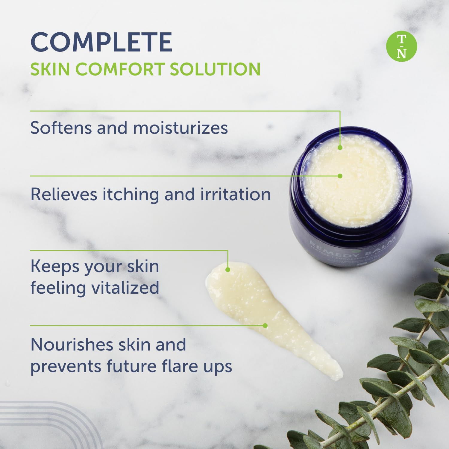 Textura cremosa de Remedy Balm facilita hidratación nutritiva en la piel.