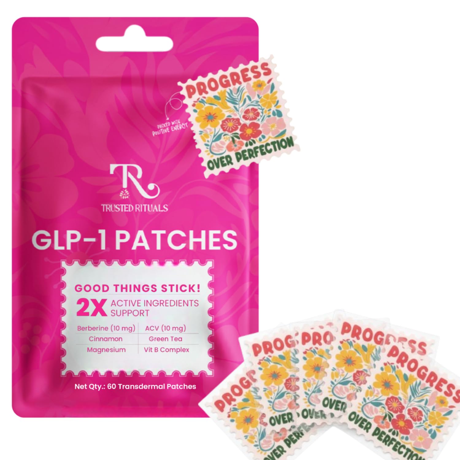 Parche GLP-1 de TRUSTED RITUALS aplicado en piel para apoyo constante
