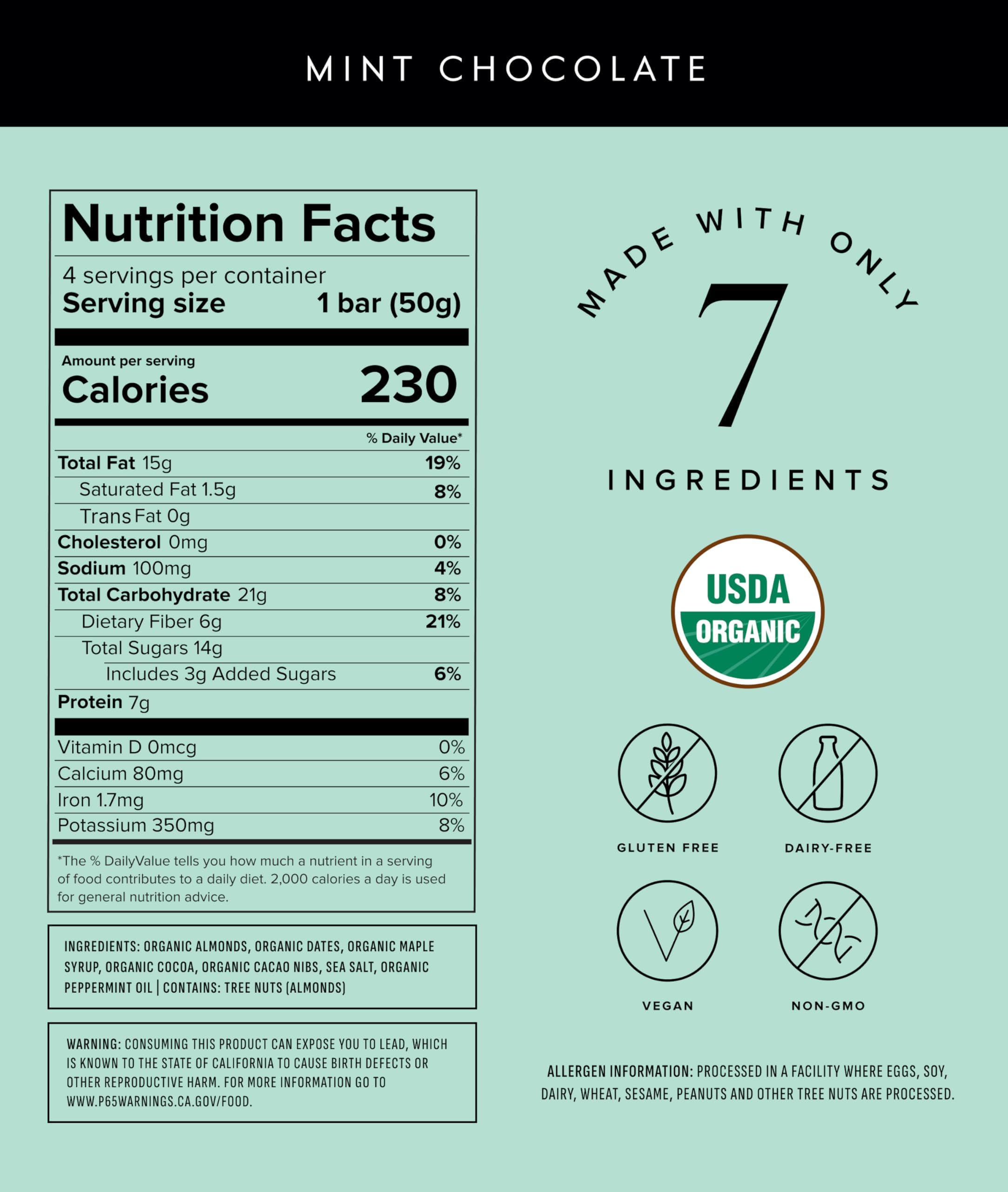 Barrita Truvani chocolate menta con ingredientes naturales para merienda consciente