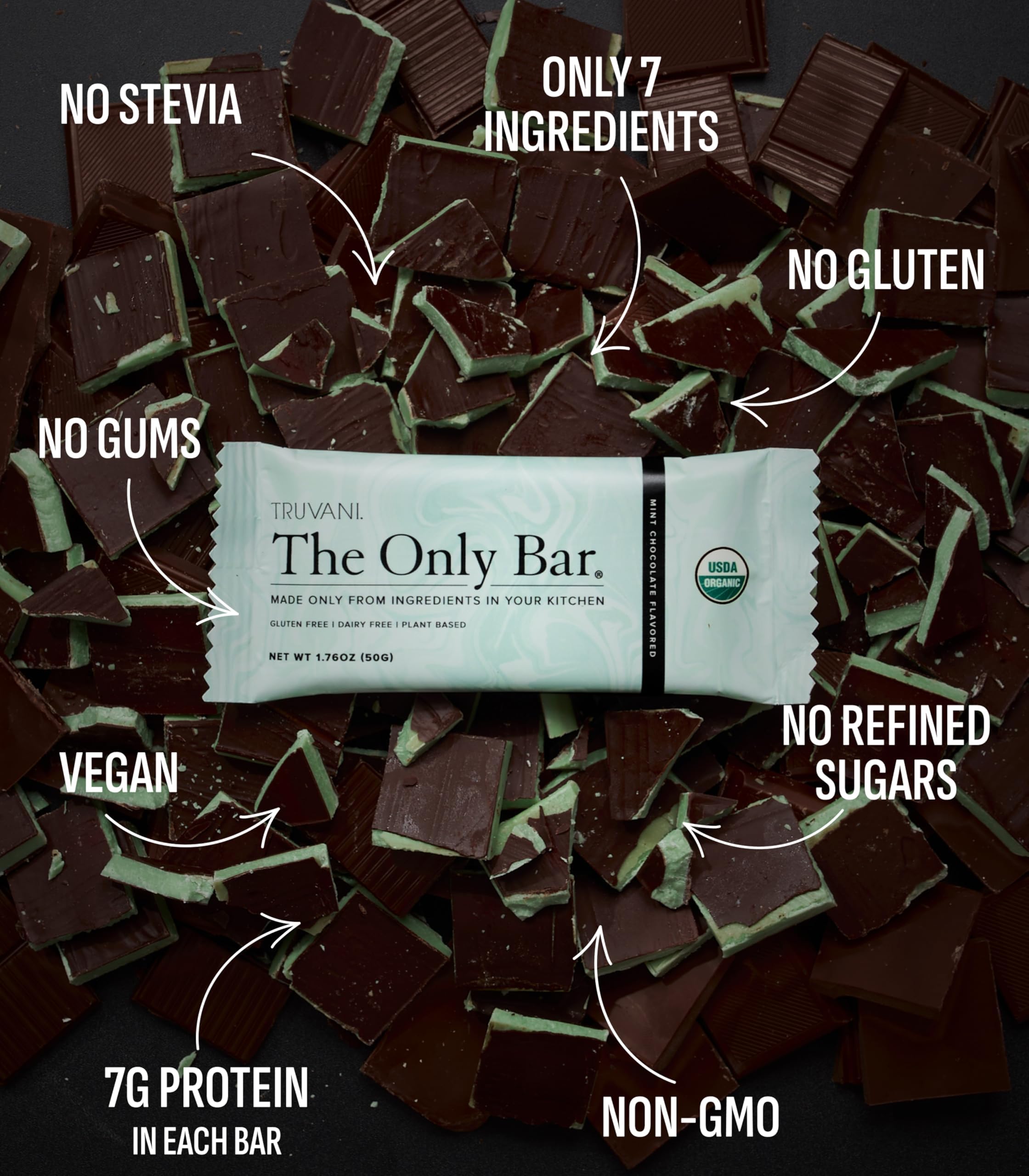 Textura cremosa de la barrita Truvani sabor chocolate menta para capricho nutritivo