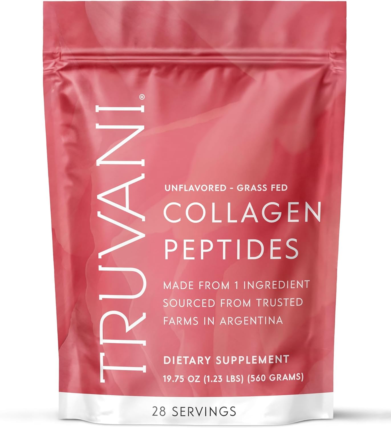 Truvani Colágeno Hidrolizado sin sabor, 28 porciones, ideal para cabello y piel.