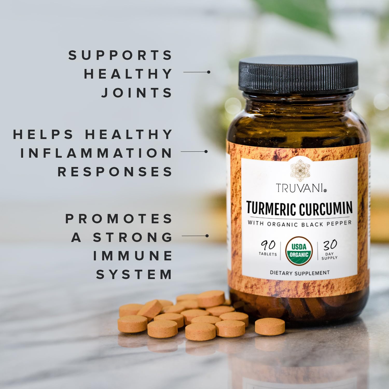 Truvani Curcuma Etiqueta Organica: USDA Orgánico certificado para tranquilidad.
