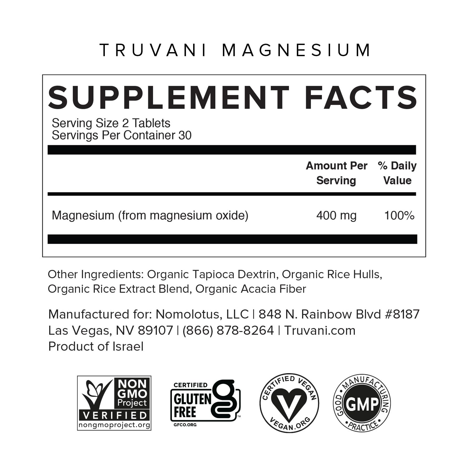 Tableta de Truvani Magnesio 400 mg, detalle de recubrimiento suave.