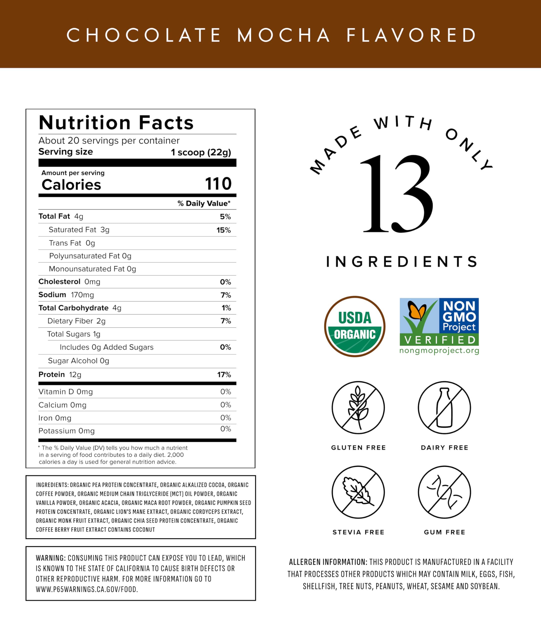 Truvani Protein Energy Chocolate Mocha, cuchara medidora para porciones precisas.