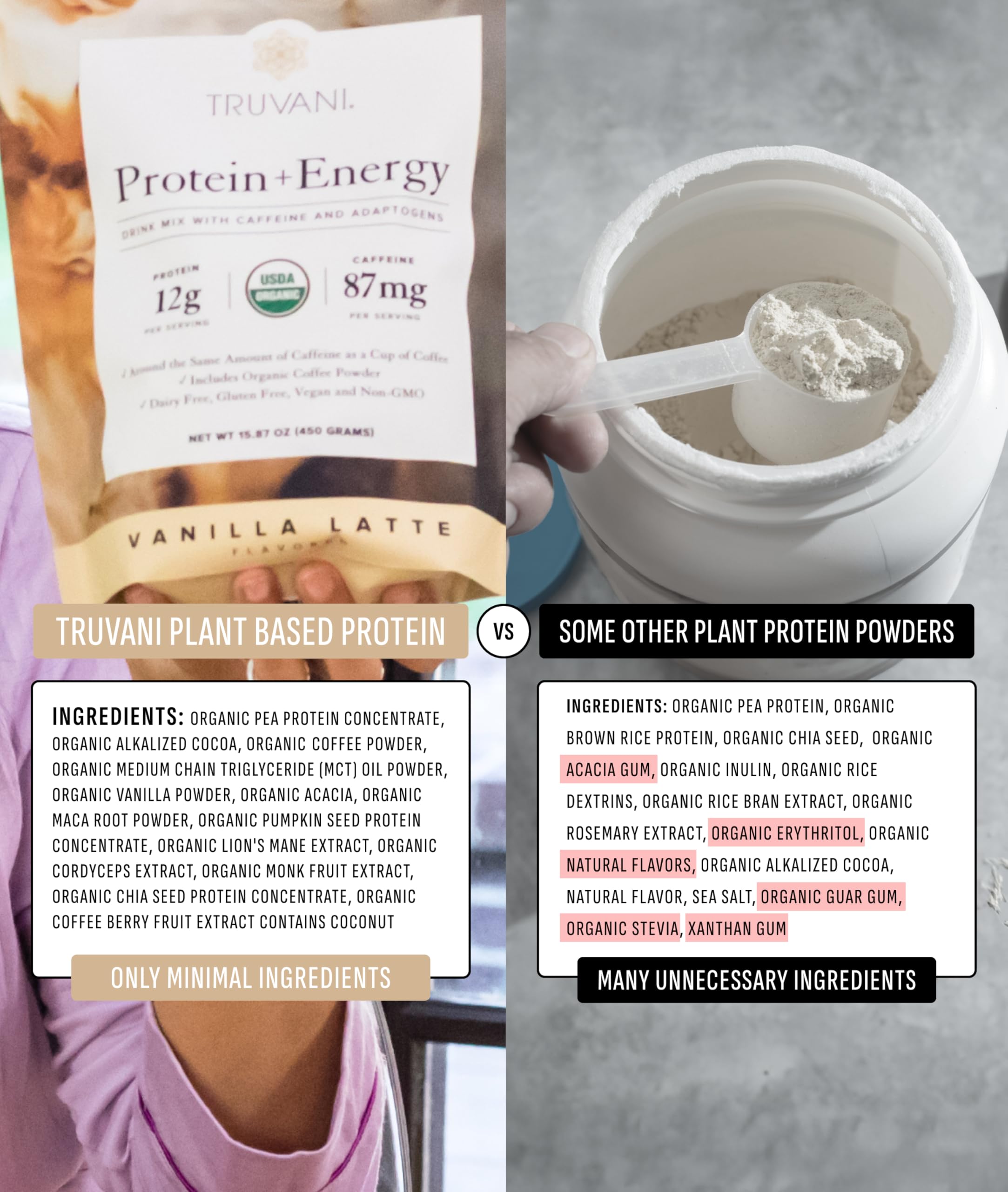 Preparación caliente de Truvani Protein + Energy para momentos de pausa