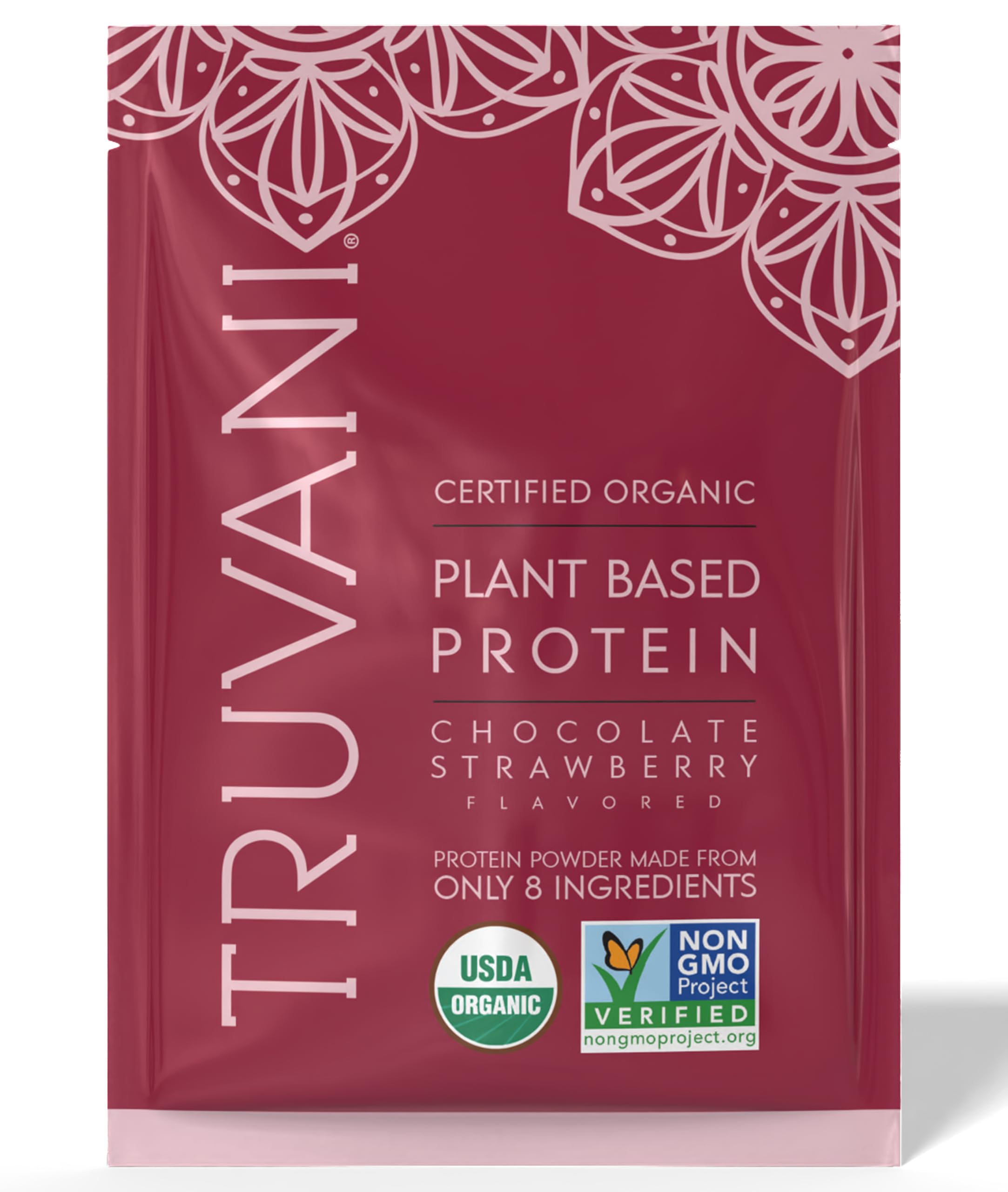 Proteína de guisante Truvani en envase, lista para batidos nutritivos.