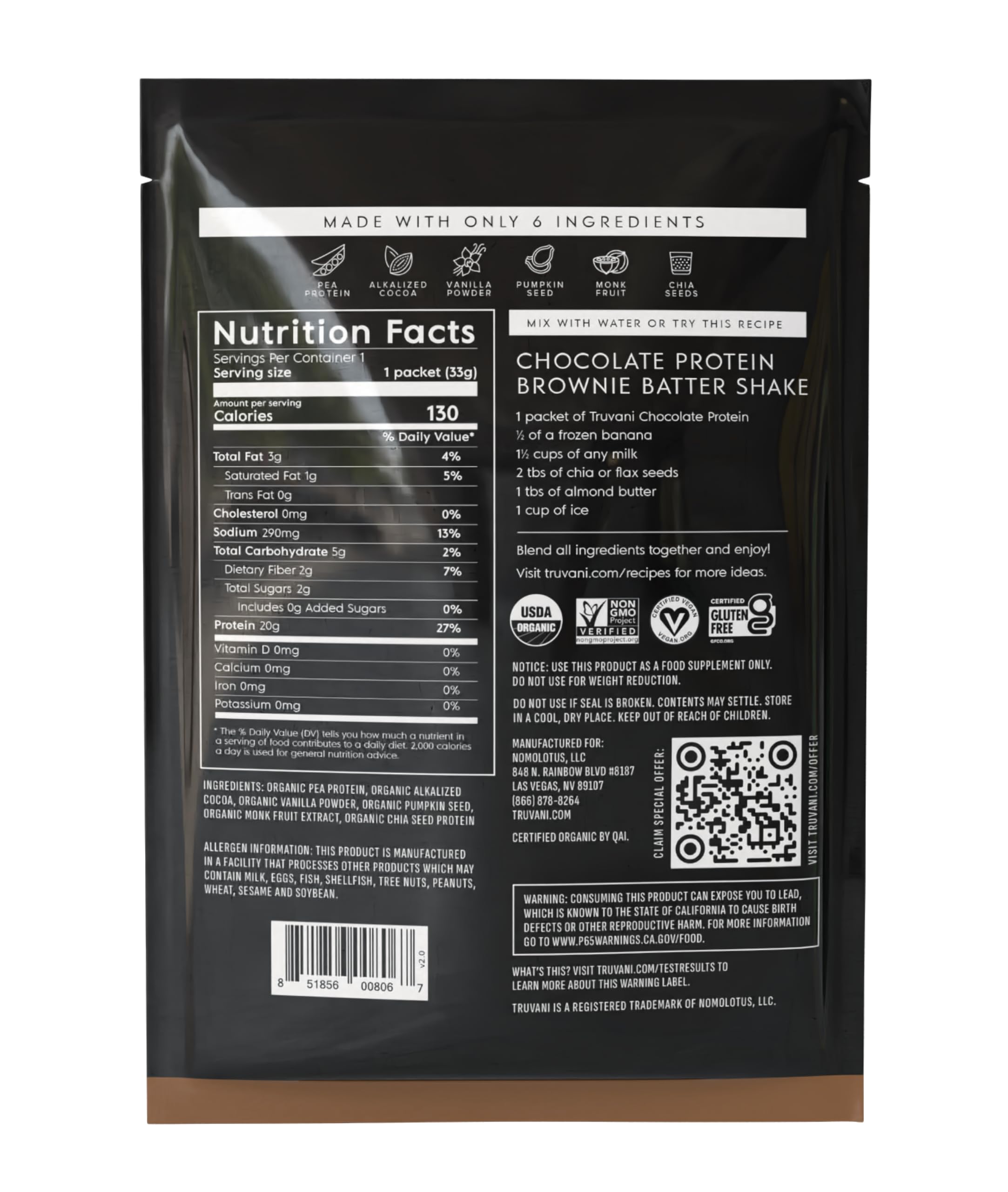 Truvani proteína de guisante chocolate, ideal como batido posentrenamiento