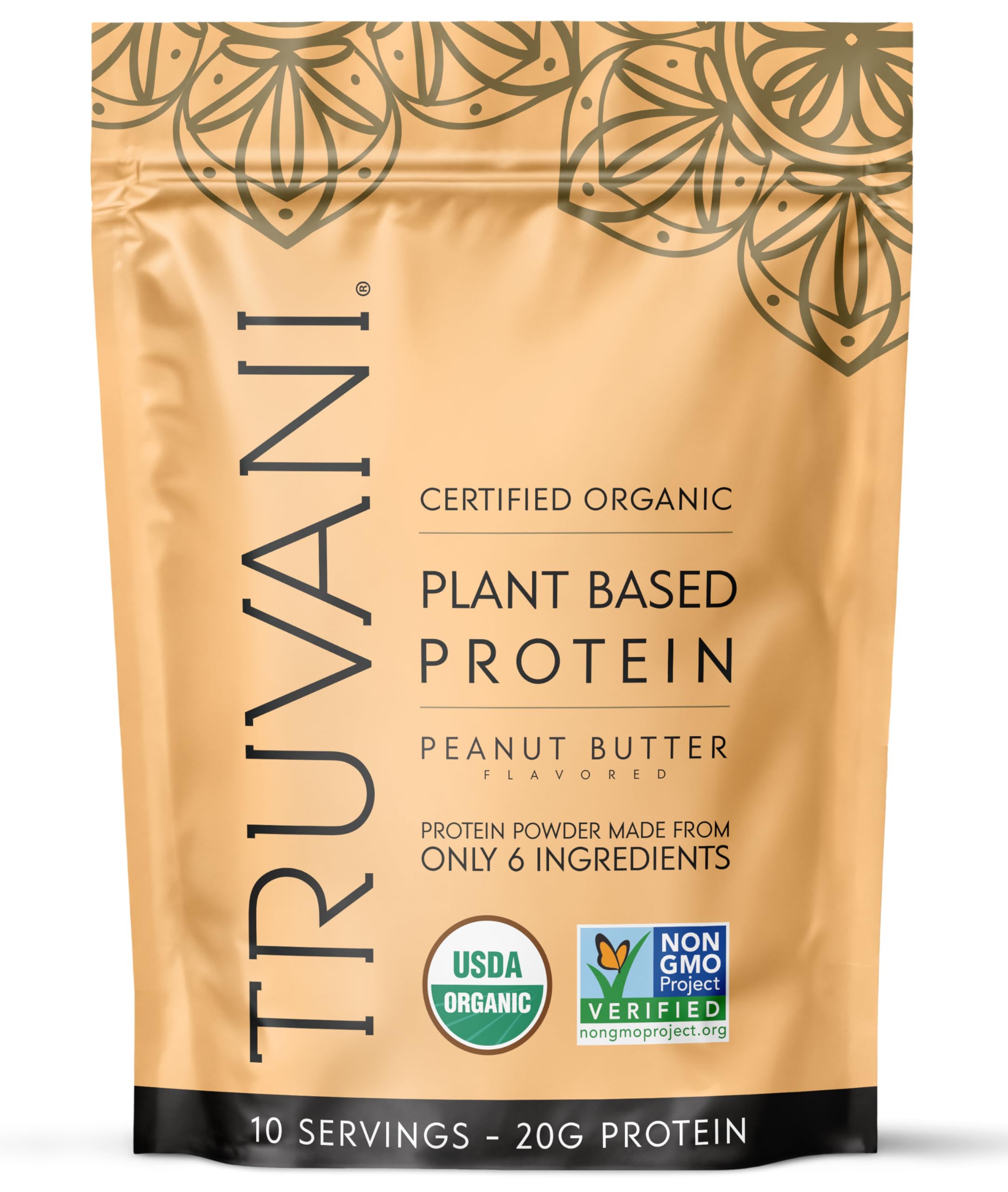 Proteína de guisante Truvani con sabor mantequilla de cacahuete lista para mezclar.