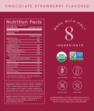 Batido de Truvani sabor chocolate fresa en vaso, textura suave y apetecible