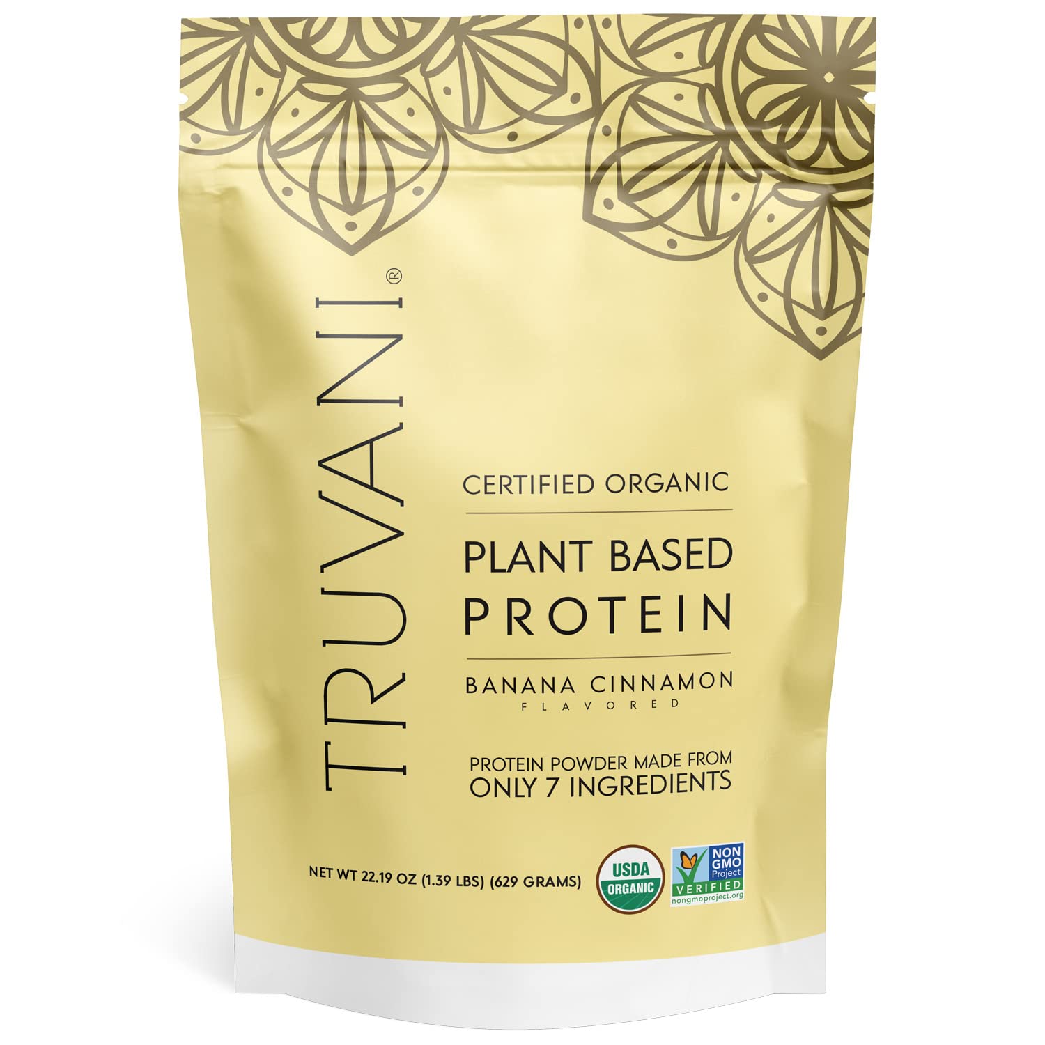 Truvani proteina de guisante banana canela en pote para batidos energizantes.