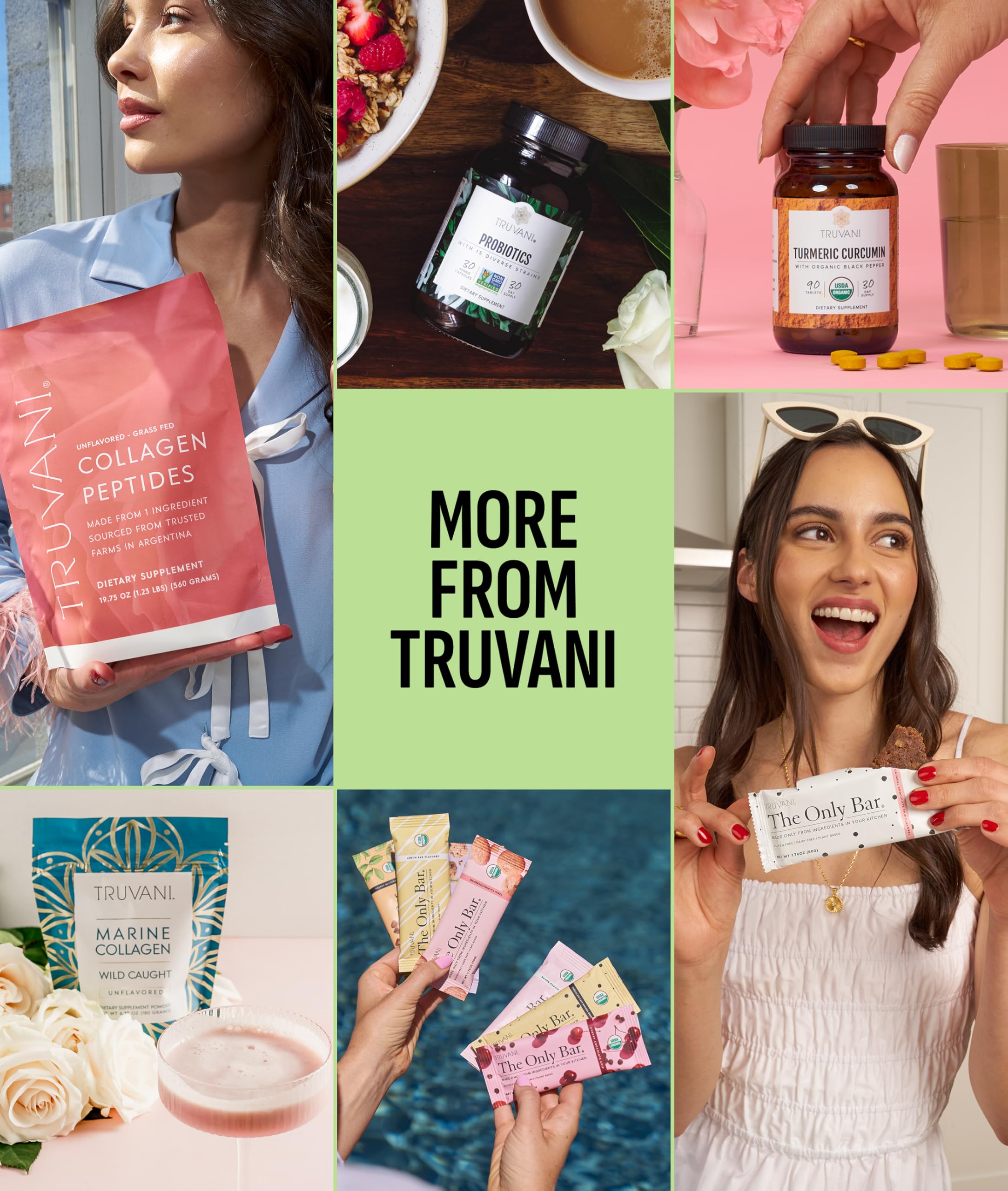 Truvani Proteína Vegana de Guisante, polvo verde versátil para desayunos.