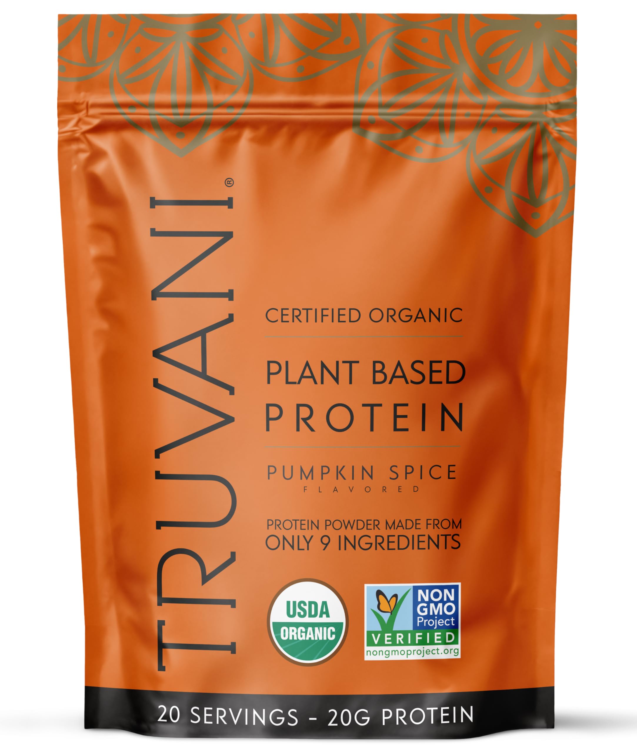 Truvani proteína de guisante con sabor a especias de calabaza en bote para energía diaria
