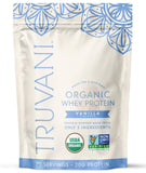 Proteína de Truvani en polvo vainilla para recuperación muscular.
