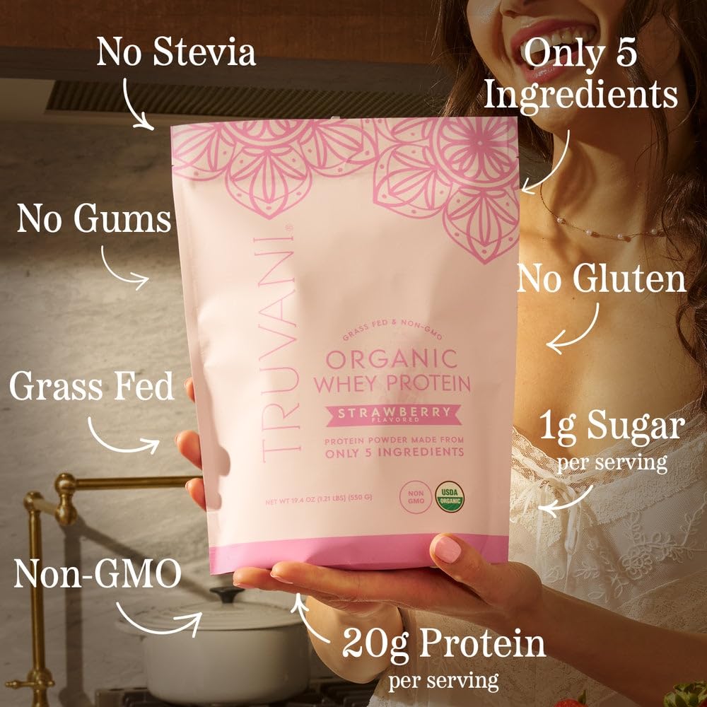 Truvani Proteína de Suero Orgánica Etiqueta Clara: ingredientes claros para una compra consciente.
