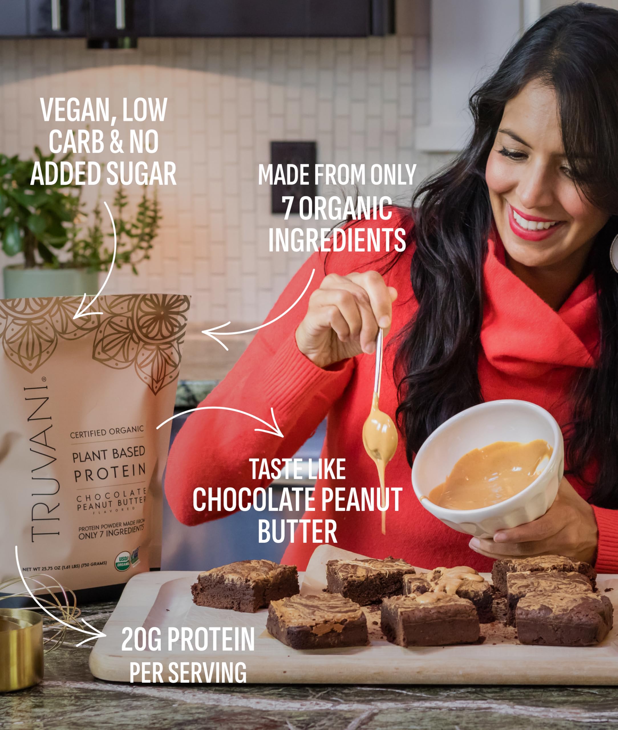 Shaker con proteína de guisante de Truvani, sabor chocolate cacahuate para batido cremoso.