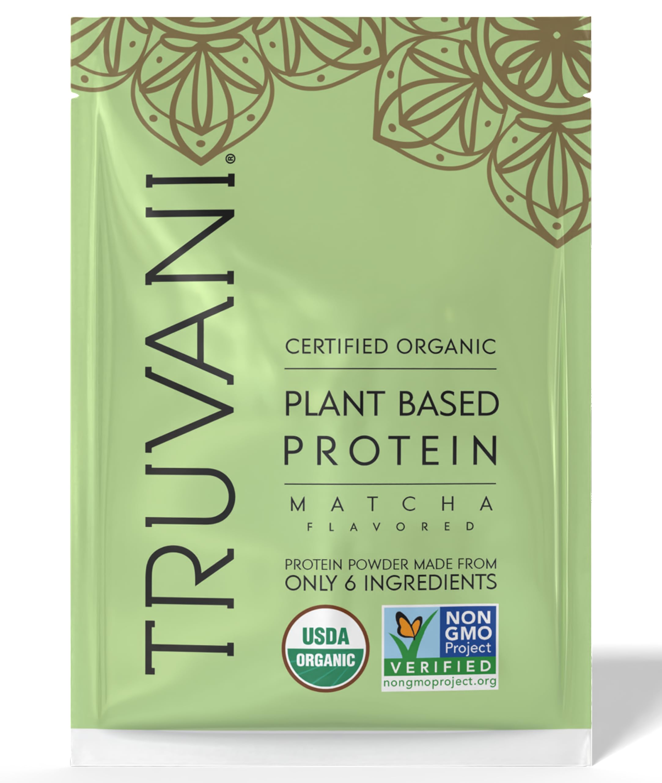 Truvani Proteína vegana de guisante Matcha envase: base limpia para entrenar