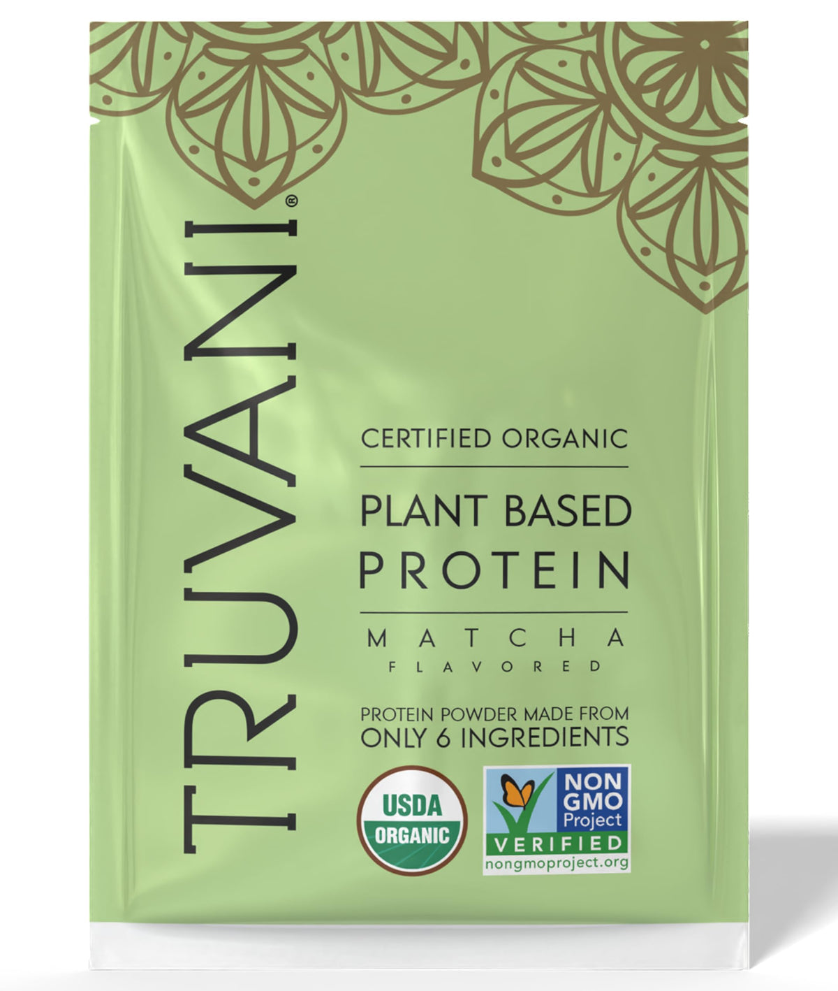 Truvani Proteína vegana de guisante Matcha envase: base limpia para entrenar