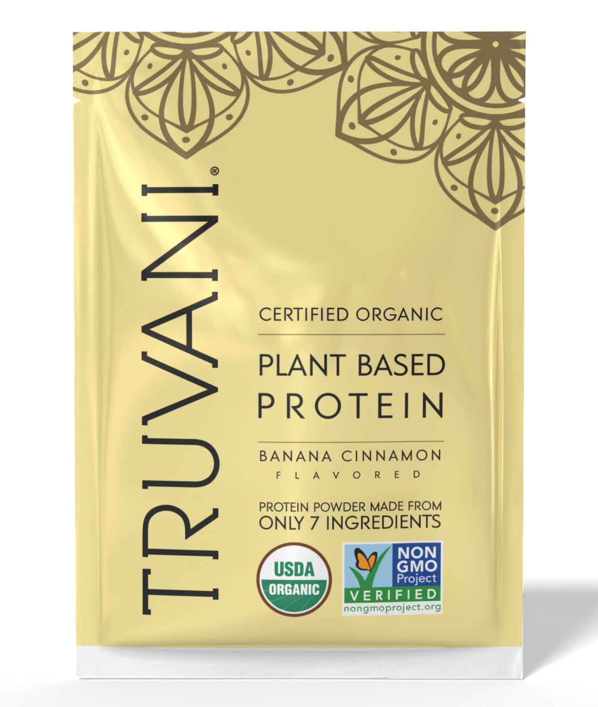 Proteina vegetal Truvani en botella, sabor platano canela, energia diaria para tu dia.