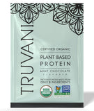 Proteína vegana de Truvani en tarro, sabor menta-chocolate para batidos