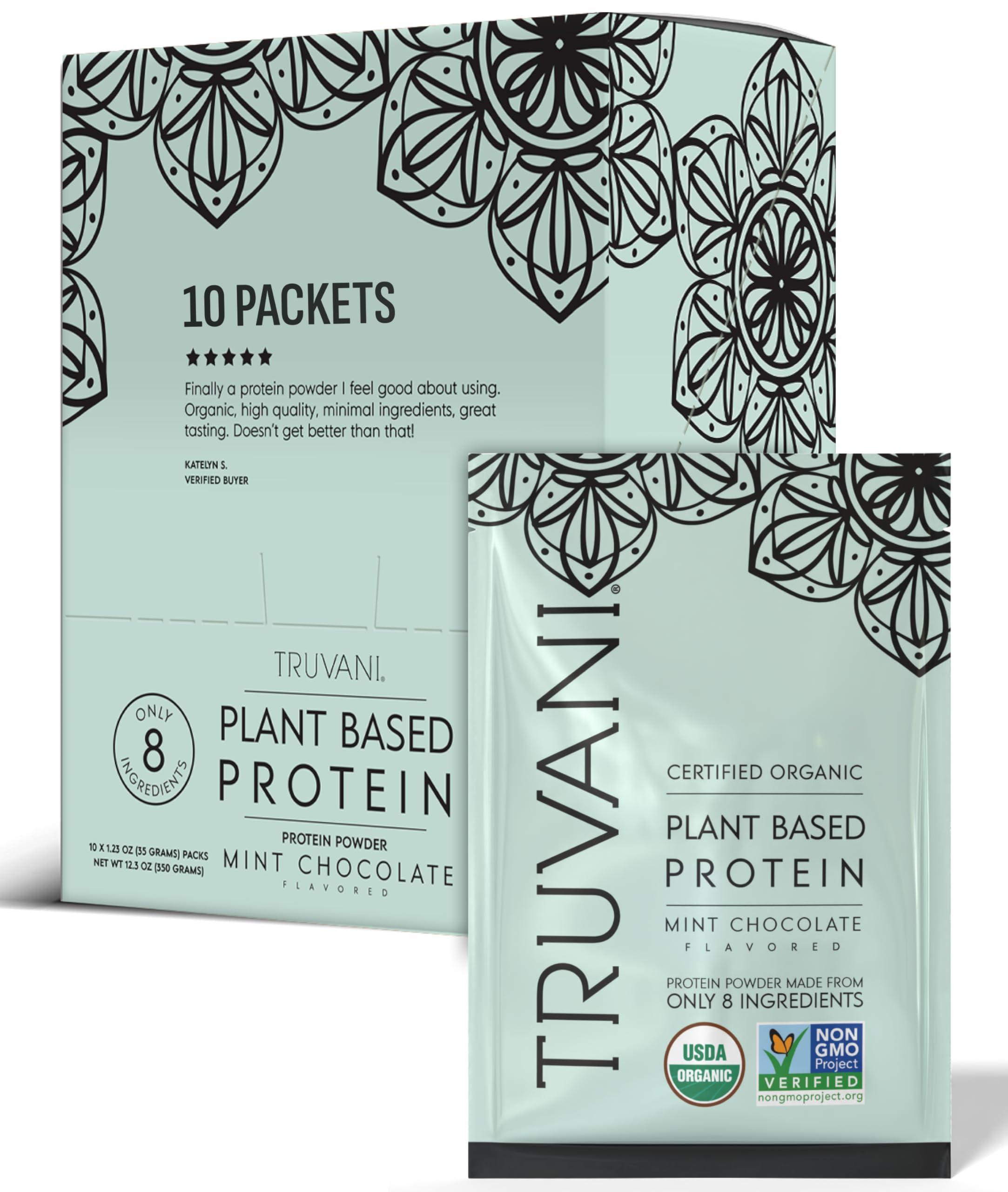 Truvani proteína vegana de guisante ment a chocolate en bote para batidos nutritivos