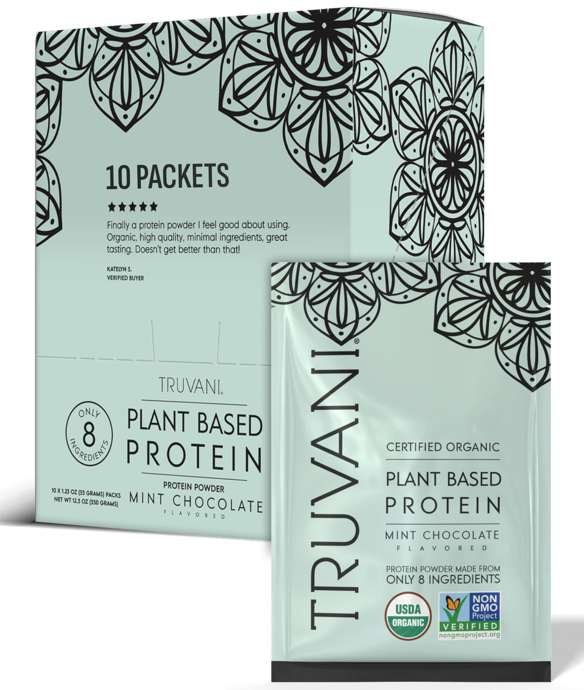 Truvani proteína vegana de guisante ment a chocolate en bote para batidos nutritivos