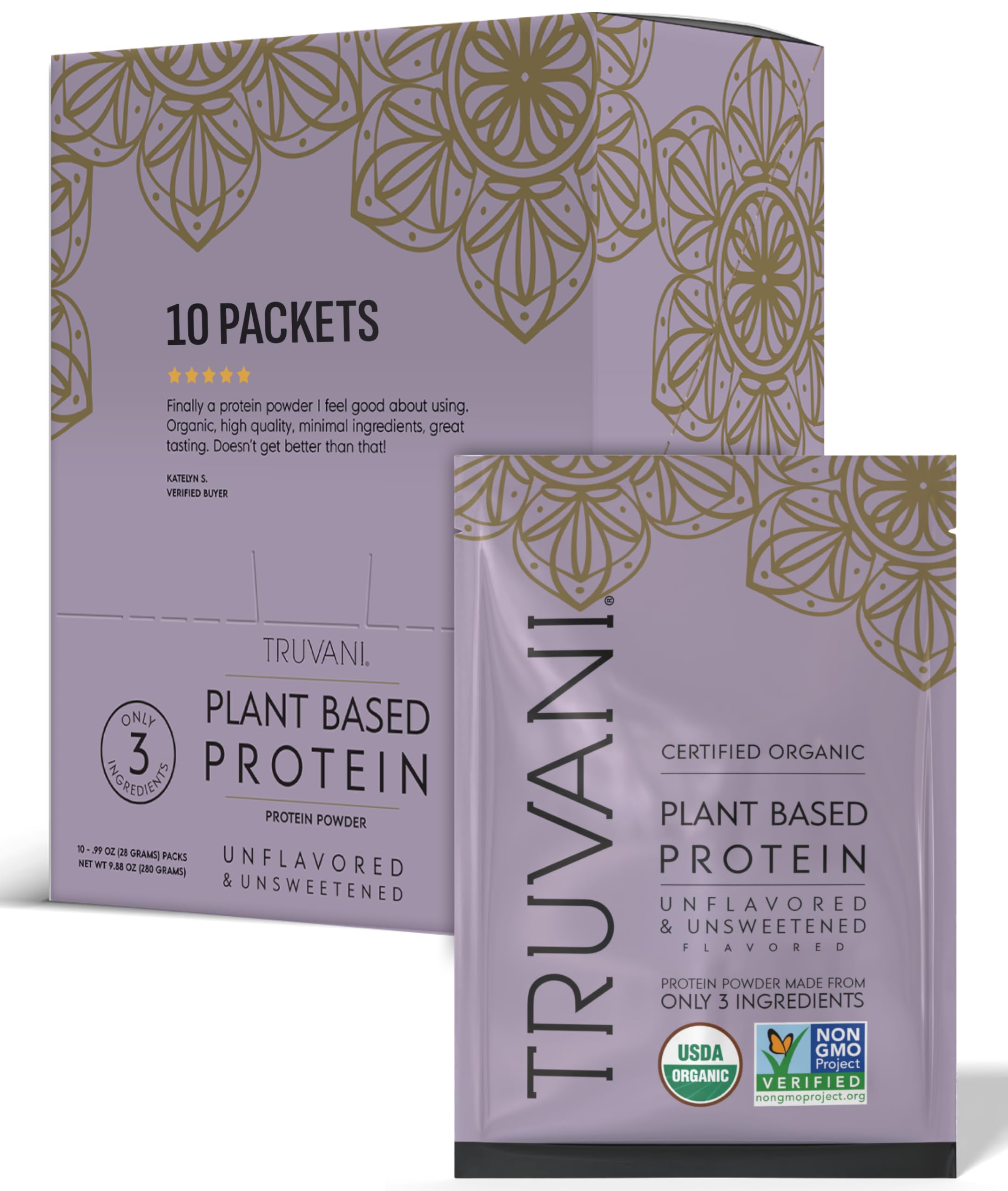 Proteína de guisante Truvani sin sabor en empaque individual para viaje