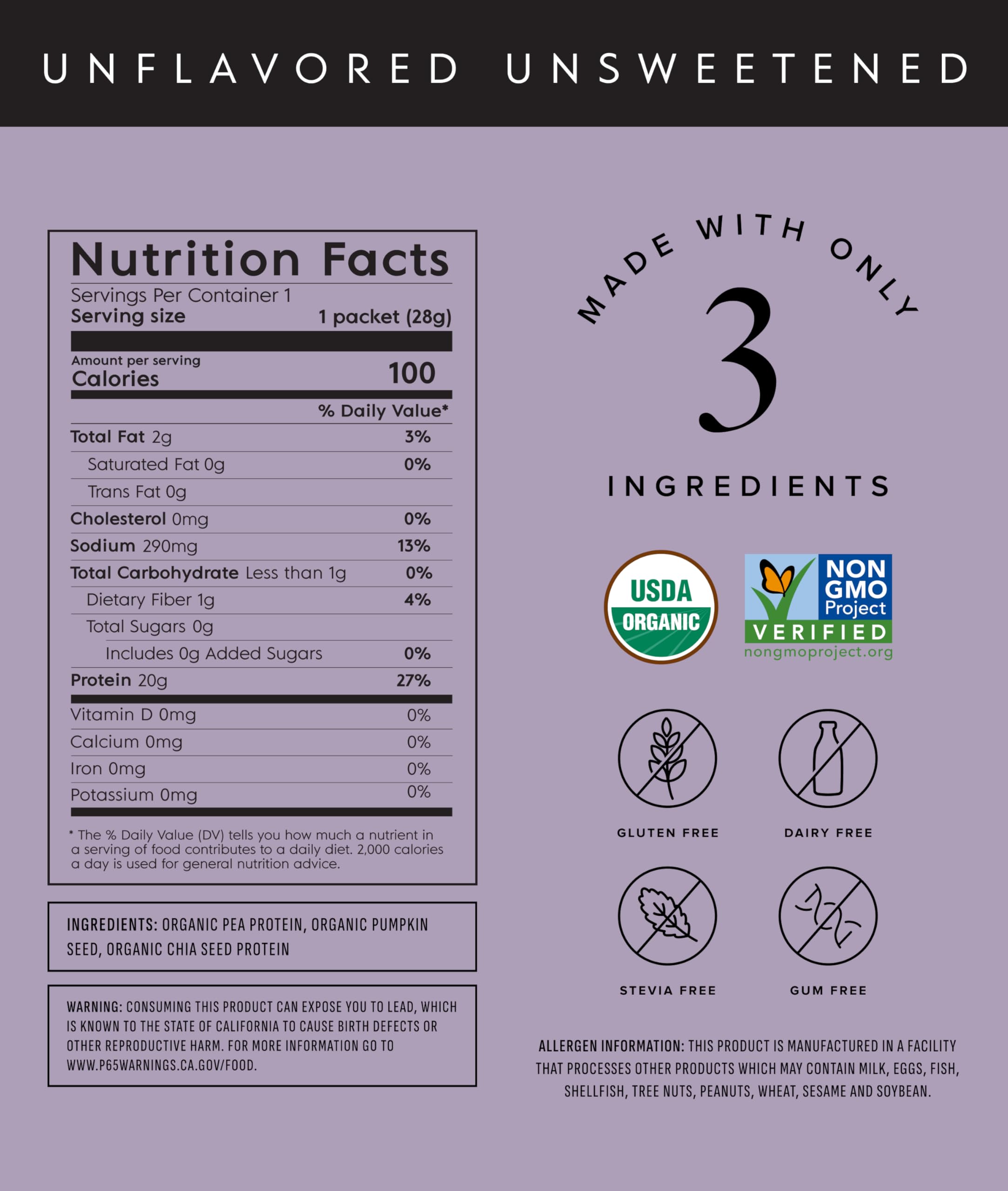 Proteína vegetal sin sabor de Truvani, porciones portátiles para batidos