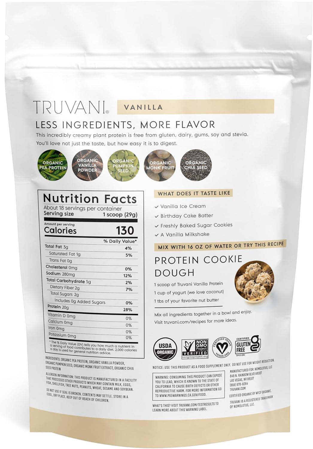 Porciones 18 de proteína vegetal Truvani vainilla para planificar entrenos