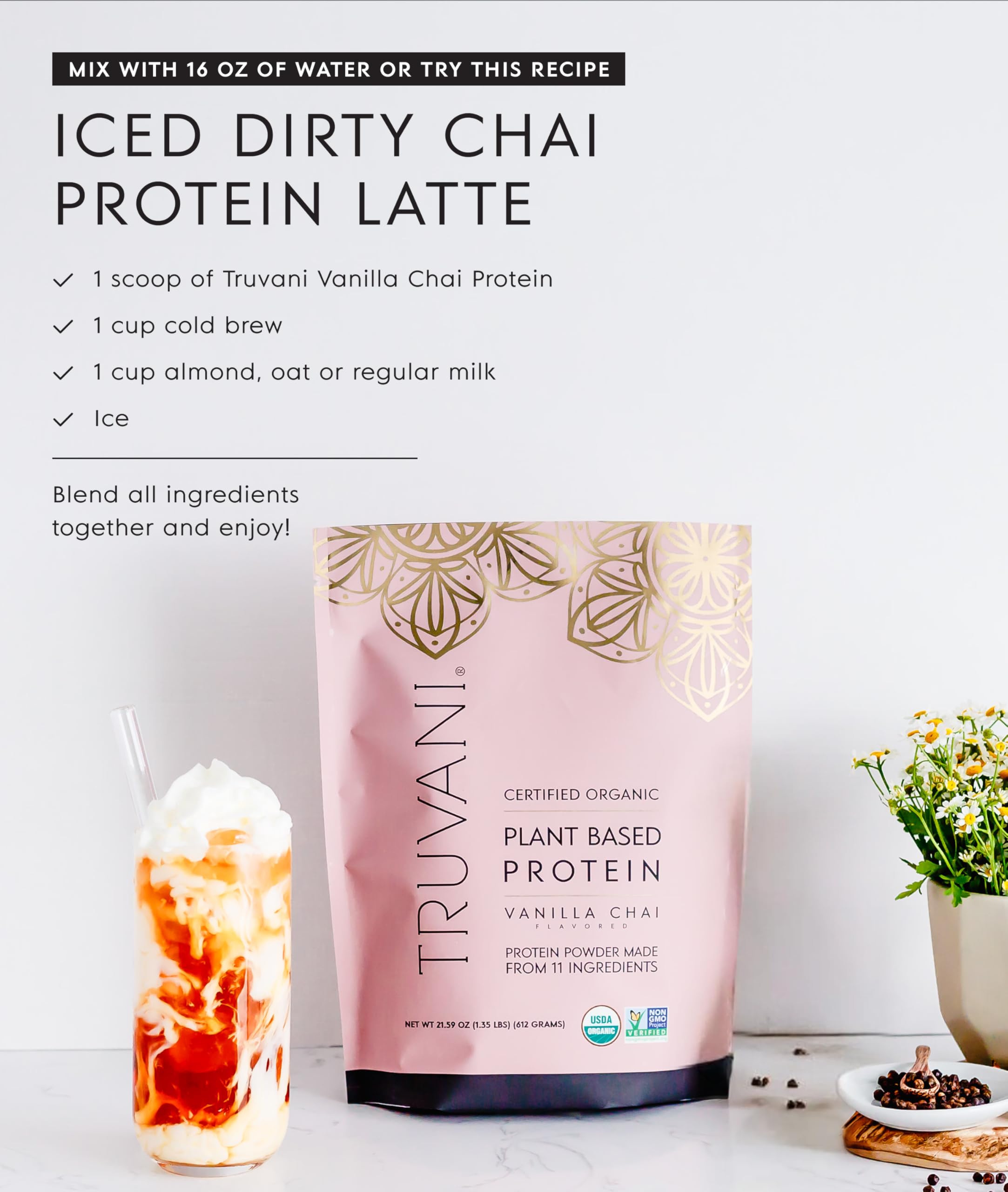 Uso diario de Truvani proteína vegetal vainilla-chai