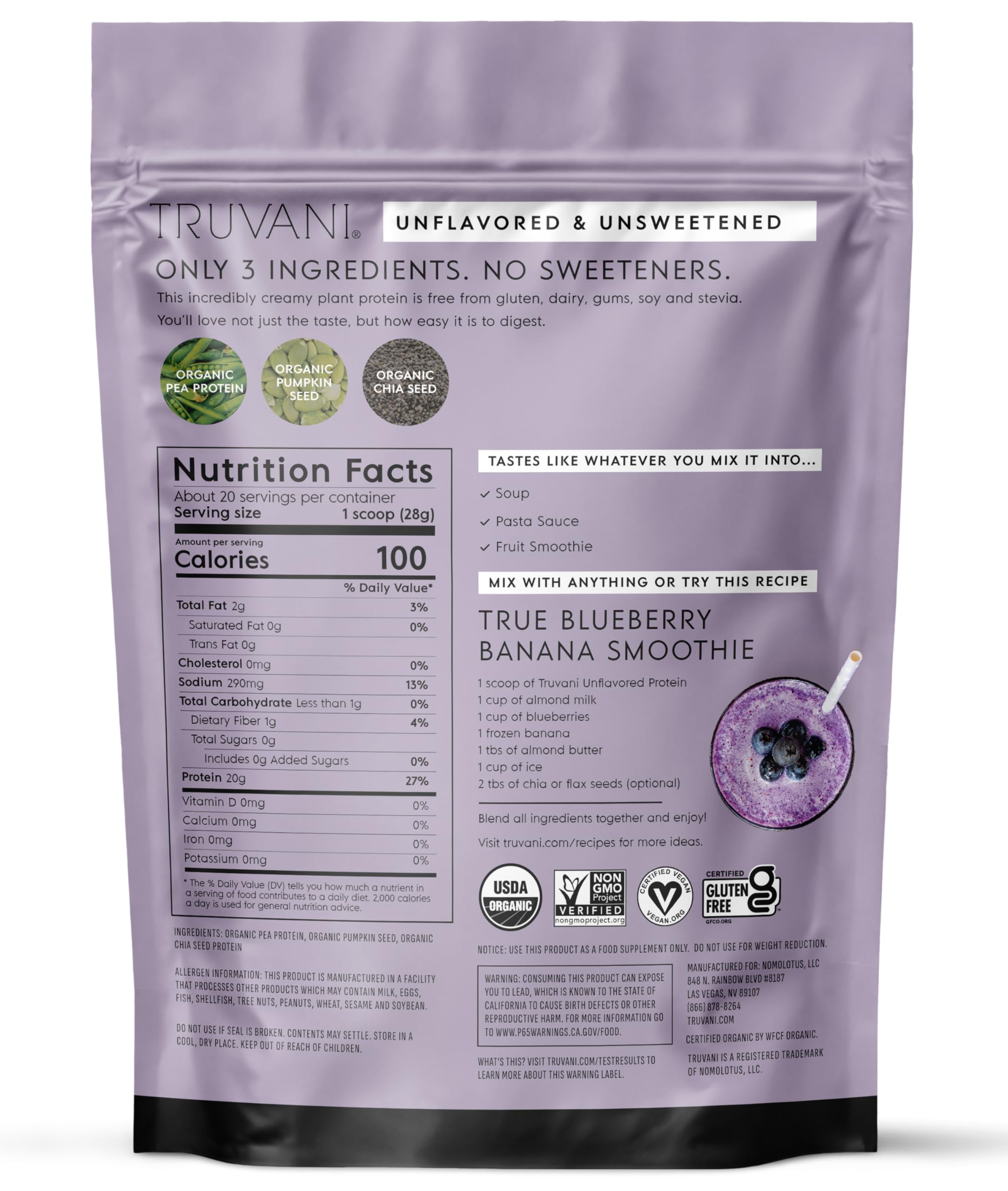 Uso de la proteína de Truvani en recetas veganas sin azúcares añadidos.
