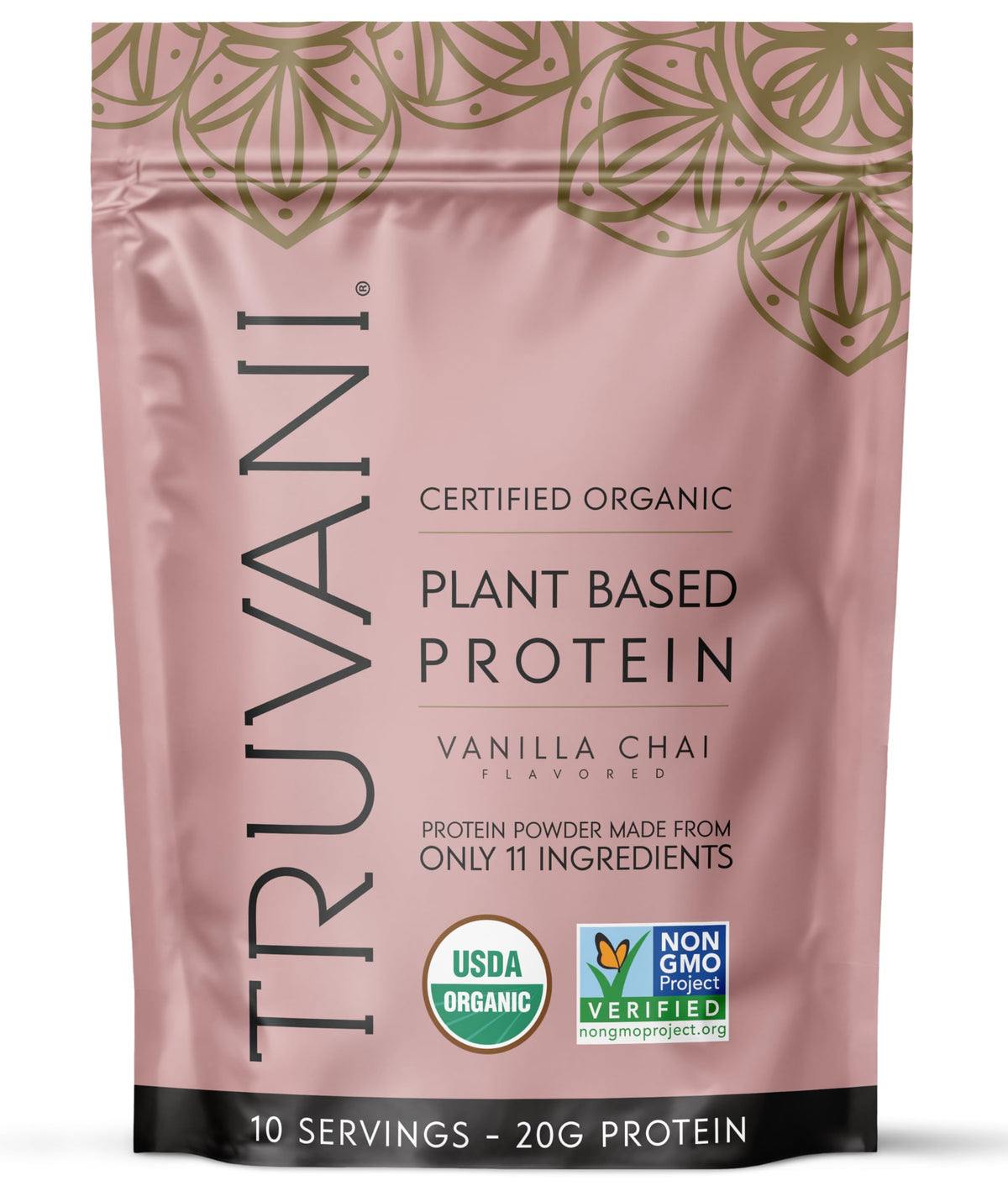 Truvani proteína vegetal Vanilla Chai en empaque, ideal para comenzar el día.