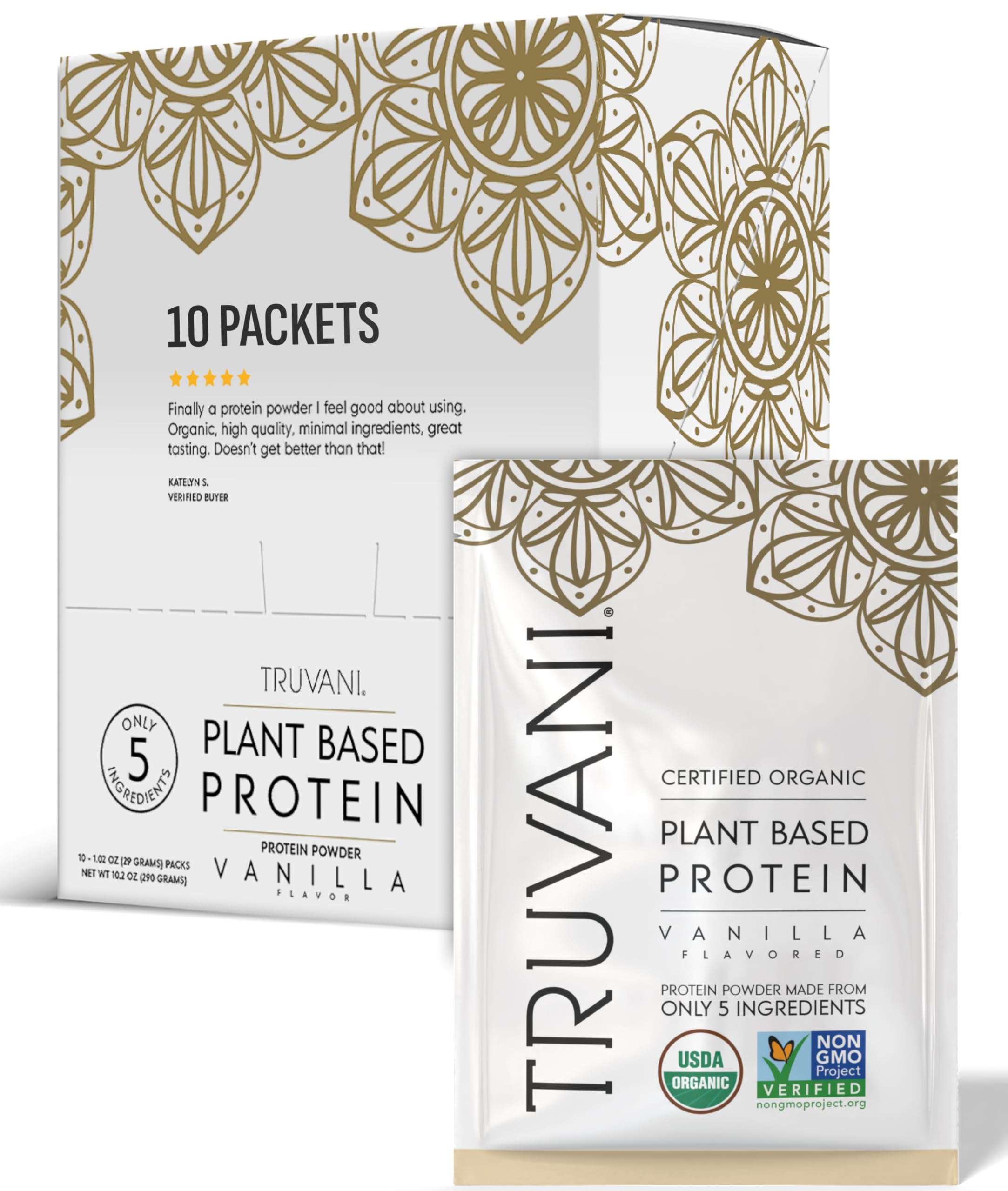 Proteína vegana Truvani de vainilla en porciones para llevar, ideal para desayunos rápidos.