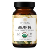 Truvani Vitamina D3: botella con tabletas para soporte óseo y defensa inmune.