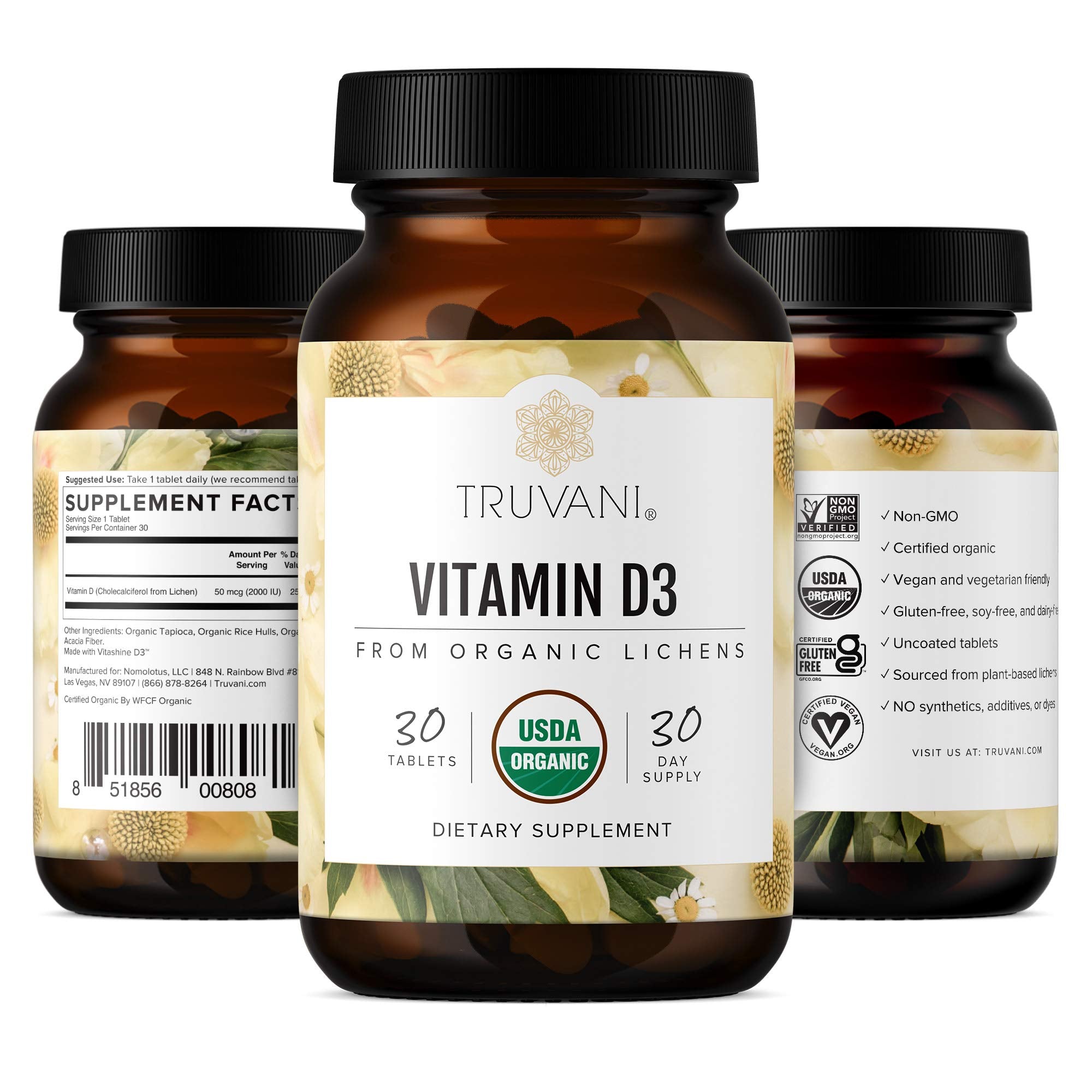 Truvani Vitamina D3: detalle de textura de la pastilla para tragar fácil.