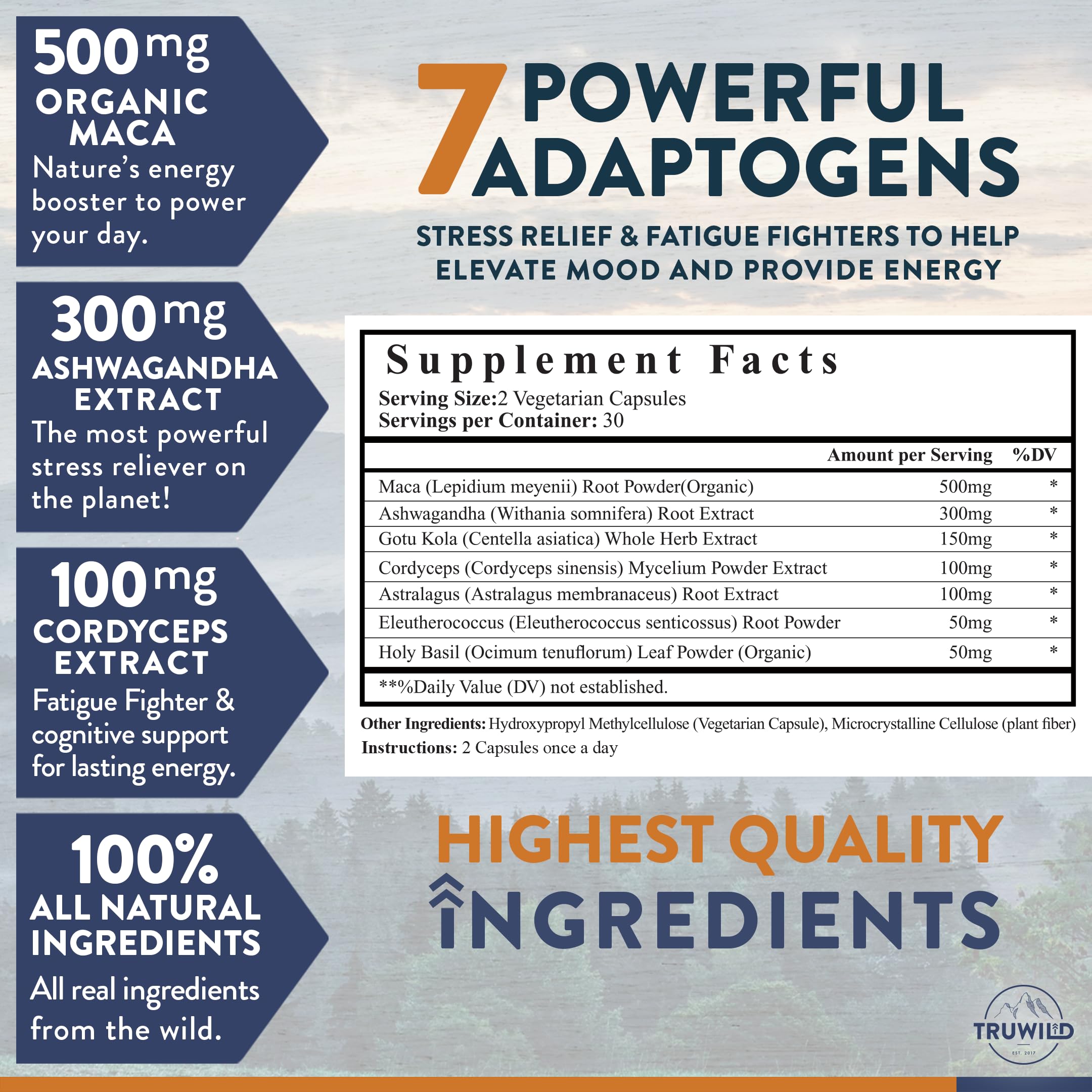 TruWild Adaptogen Blend bote: envase práctico para uso cotidiano.